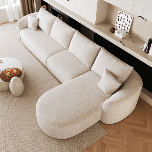 Sofá modular de canto em L, 336 cm - 4 lugares, sem montagem, embalado compactamente, estofado em tecido - Branco Sofá modular de canto em L, 336 cm - 4 lugares, sem montagem, embalado compactamente, estofado em tecido - Branco