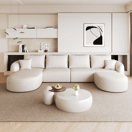 Sofá modular de canto em U, 336 cm - 4 lugares, espuma de alta densidade, sem montagem, design modular - Branco