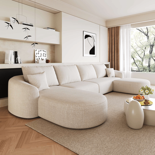 Sofá modular de canto em U, 336 cm - 4 lugares, espuma de alta densidade, sem montagem, design modular - Branco