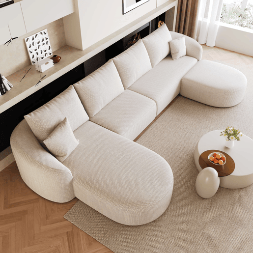 Sofá modular de canto em U, 336 cm - 4 lugares, espuma de alta densidade, sem montagem, design modular - Branco
