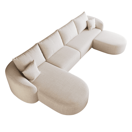 Sofá modular de canto em U, 336 cm - 4 lugares, espuma de alta densidade, sem montagem, design modular - Branco