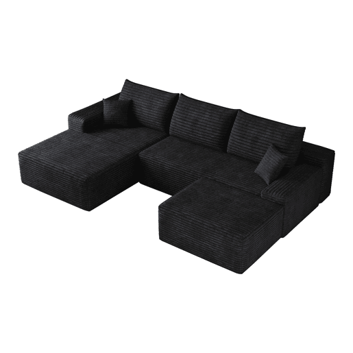 Sofá modular de canto de 270 cm - Chaise longue em L, assento profundo, sem montagem, 3 lugares - Preto Sofá modular de canto de 270 cm - Chaise longue em L, assento profundo, sem montagem, 3 lugares - Preto