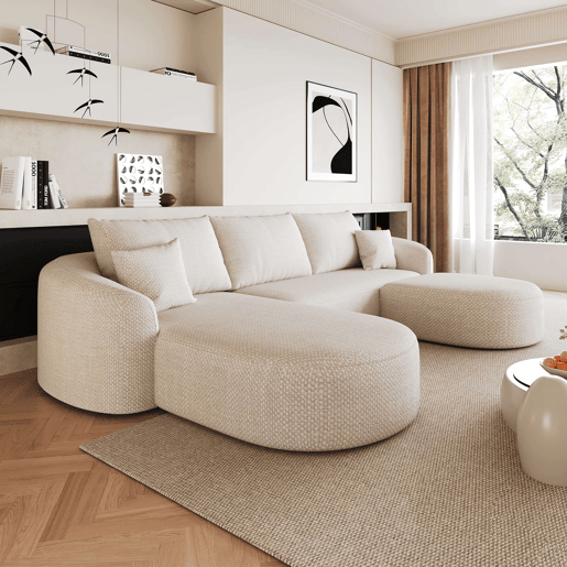 Sofá modular em U de 266 cm - sem montagem, assento profundo, espuma de alta densidade, moderno - Branco Sofá modular em U de 266 cm - sem montagem, assento profundo, espuma de alta densidade, moderno - Branco