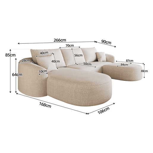 Sofá modular em U de 266 cm - sem montagem, assento profundo, espuma de alta densidade, moderno - Branco Sofá modular em U de 266 cm - sem montagem, assento profundo, espuma de alta densidade, moderno - Branco