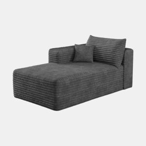 Sofá modular com cama de 151 x 90 cm - 1 lugar com chaise longue e estofo em veludo cotelê - cinzento escuro