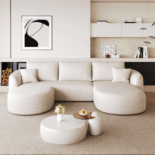 Sofá modular de canto em U, 266 cm - espuma comprimida, sem montagem, sofá sem estrutura - Branco