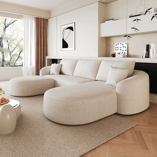 Sofá modular de canto em U, 266 cm - espuma comprimida, sem montagem, sofá sem estrutura - Branco
