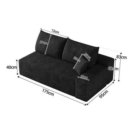 Sofá de 2 lugares, 175 x 95 cm u2013 estofado em veludo, assento confortável, estilo moderno u2013 preto