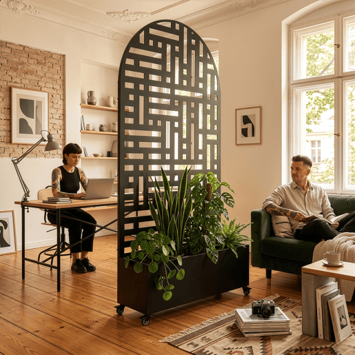 Divisória Bernalda com floreira em forma de arco aço 190x82x38 cm Preto casa.pro Divisória Bernalda com floreira em forma de arco aço 190x82x38 cm Preto casa.pro