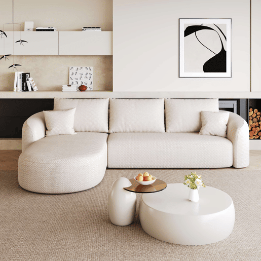 Sofá modular de canto em L, 266 cm u2013 3 lugares, compacto, sem montagem, estofado em chenille u2013 Branco Sofá modular de canto em L, 266 cm u2013 3 lugares, compacto, sem montagem, estofado em chenille u2013 Branco