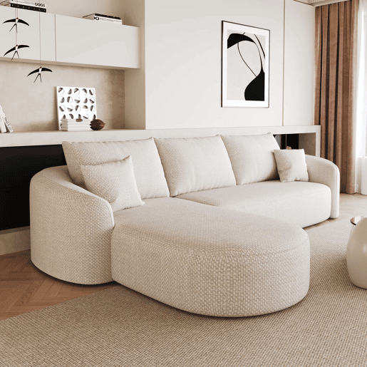 Sofá modular de canto em L, 266 cm u2013 3 lugares, compacto, sem montagem, estofado em chenille u2013 Branco Sofá modular de canto em L, 266 cm u2013 3 lugares, compacto, sem montagem, estofado em chenille u2013 Branco