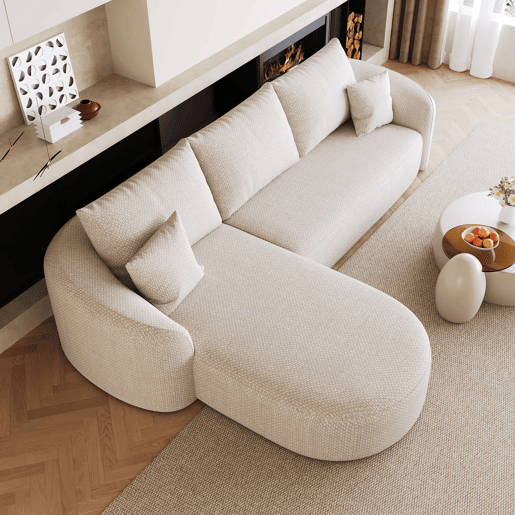 Sofá modular de canto em L, 266 cm u2013 3 lugares, compacto, sem montagem, estofado em chenille u2013 Branco Sofá modular de canto em L, 266 cm u2013 3 lugares, compacto, sem montagem, estofado em chenille u2013 Branco