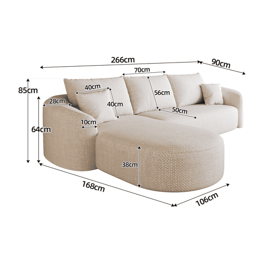Sofá modular de canto em L, 266 cm u2013 3 lugares, compacto, sem montagem, estofado em chenille u2013 Branco Sofá modular de canto em L, 266 cm u2013 3 lugares, compacto, sem montagem, estofado em chenille u2013 Branco