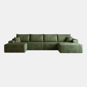 Sofá modular de canto de 340 cm, 4 lugares - chaise longue em L, assento profundo, sem montagem, sofá compactado - Verde