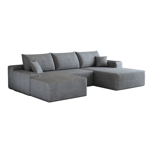 Sofá modular de canto de 270 cm - chaise longue em L, assento profundo, modular sem montagem - Cinzento
