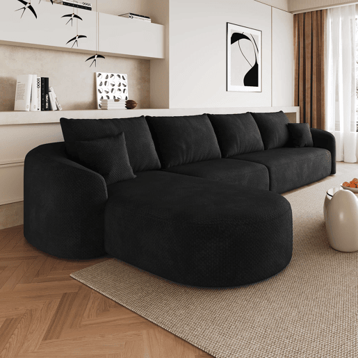 Sofá de canto modular de 336 cm - espuma comprimida, sem montagem, 4 lugares - Preto