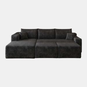 Sofá de canto L 241 cm - modular, assento profundo, estilo minimalista, sem montagem - preto