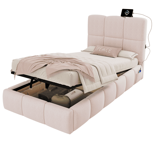 Cama de solteiro de veludo 90x200 cm com armazenamento,rosa Cama de solteiro de veludo 90x200 cm com armazenamento,rosa