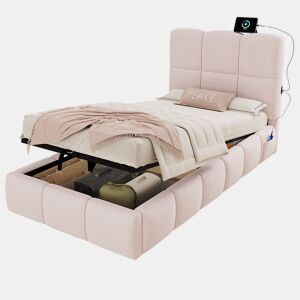 Cama de solteiro de veludo 90x200 cm com armazenamento,rosa