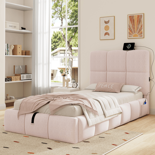 Cama de solteiro de veludo 90x200 cm com armazenamento,rosa Cama de solteiro de veludo 90x200 cm com armazenamento,rosa