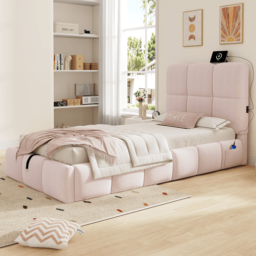 Cama de solteiro de veludo 90x200 cm com armazenamento,rosa Cama de solteiro de veludo 90x200 cm com armazenamento,rosa