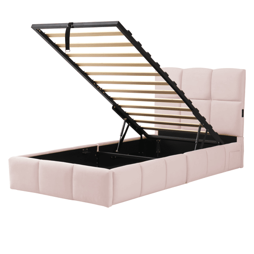 Cama de solteiro de veludo 90x200 cm com armazenamento,rosa Cama de solteiro de veludo 90x200 cm com armazenamento,rosa