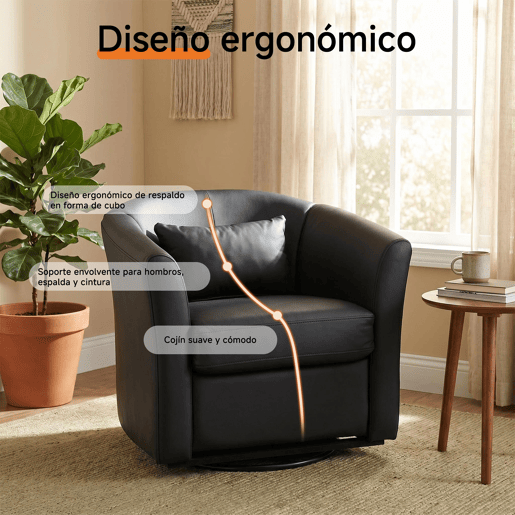 Poltrona giratória a 360° em pele sintética de alta qualidade, poltrona redonda estofada com espaço de arrumação,poltrona de descanso moderna com aspeto de veludo para o quarto.
