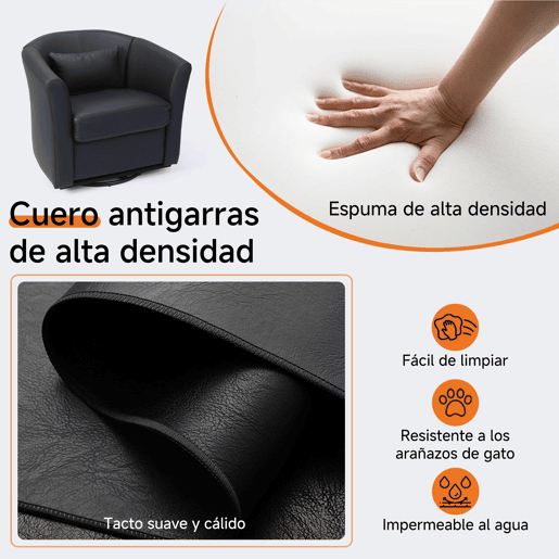 Poltrona giratória a 360° em pele sintética de alta qualidade, poltrona redonda estofada com espaço de arrumação,poltrona de descanso moderna com aspeto de veludo para o quarto.