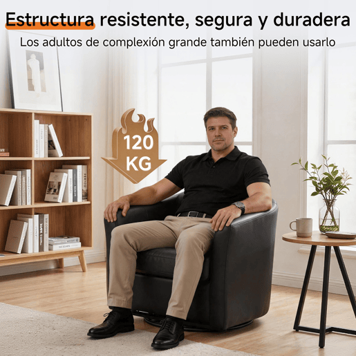 Poltrona giratória a 360° em pele sintética de alta qualidade, poltrona redonda estofada com espaço de arrumação,poltrona de descanso moderna com aspeto de veludo para o quarto.
