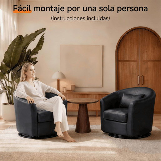 Poltrona giratória a 360° em pele sintética de alta qualidade, poltrona redonda estofada com espaço de arrumação,poltrona de descanso moderna com aspeto de veludo para o quarto.