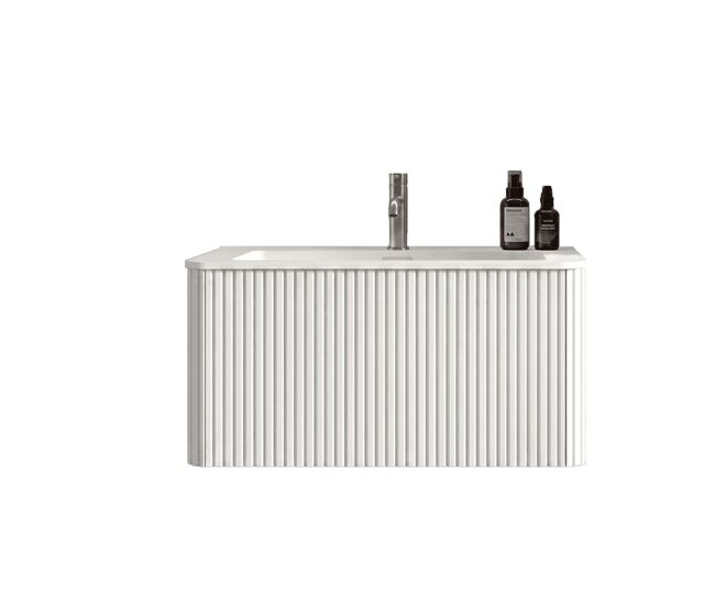 Mueble de baño con lavabo 81cm - diseño ranurado, lavabo de resina mineral, suspendido, premontado - blanco