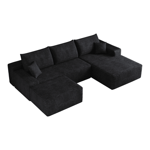 Sofá modular de canto de 270 cm - 3 lugares, chaise longue em L, assento profundo, sem montagem - Preto
