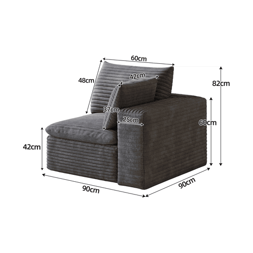 Sofá relax 90x90x60 cm - assento individual estofado em tecido com espuma - cinzento escuro