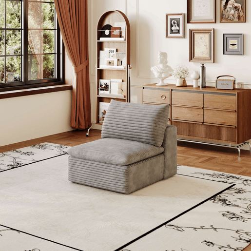 Sofá relax de 1 lugar - estofado em veludo, confortável - cinzento