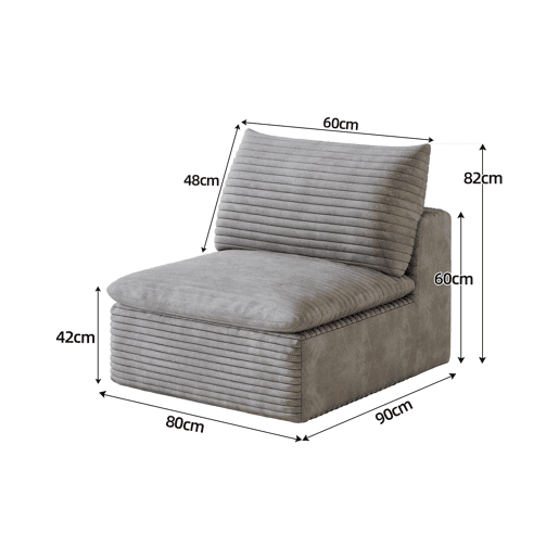 Sofá relax de 1 lugar - estofado em veludo, confortável - cinzento