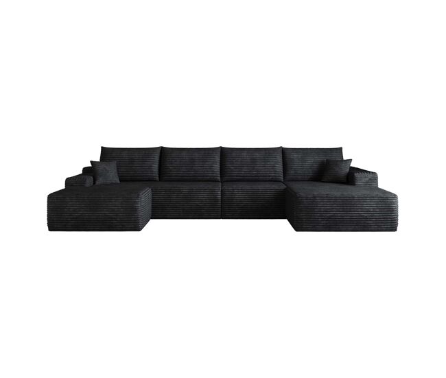 Sofá modular esquinero 340cm - chaise longue en l, asiento profundo, sin montaje, sofá comprimido - negro