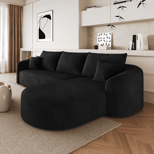 Sofá modular de canto de 266 cm - sem montagem, espuma comprimida, sofá modular sem estrutura, 3 lugares - Preto