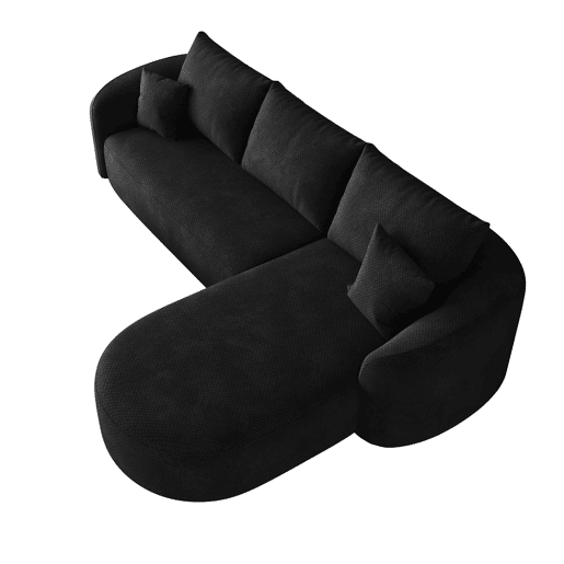 Sofá modular de canto de 266 cm - sem montagem, espuma comprimida, sofá modular sem estrutura, 3 lugares - Preto