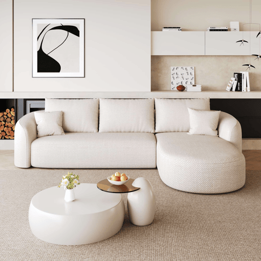 Sofá modular de canto de 266 cm - espuma de alta densidade, sem montagem, assento profundo - Branco
