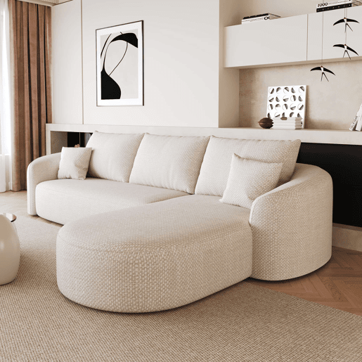 Sofá modular de canto de 266 cm - espuma de alta densidade, sem montagem, assento profundo - Branco