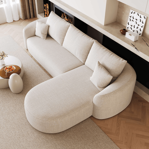 Sofá modular de canto de 266 cm - espuma de alta densidade, sem montagem, assento profundo - Branco