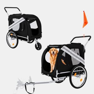 Atrelado de Bicicleta para Cães 2 em 1 Dobrável com Função de Carrinho, Estrutura de Aço Reforçada e Malha Respirável