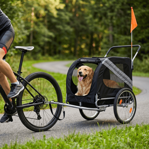 Atrelado de Bicicleta para Cães 2 em 1 Dobrável com Função de Carrinho, Estrutura de Aço Reforçada e Malha Respirável