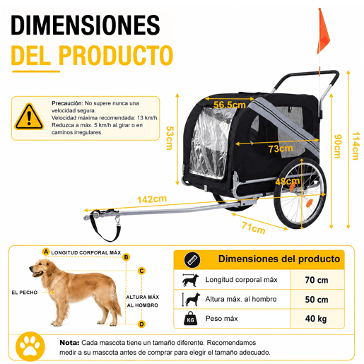 Atrelado de Bicicleta para Cães 2 em 1 Dobrável com Função de Carrinho, Estrutura de Aço Reforçada e Malha Respirável