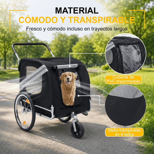 Atrelado de Bicicleta para Cães 2 em 1 Dobrável com Função de Carrinho, Estrutura de Aço Reforçada e Malha Respirável