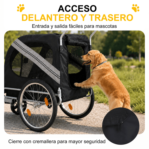 Atrelado de Bicicleta para Cães 2 em 1 Dobrável com Função de Carrinho, Estrutura de Aço Reforçada e Malha Respirável