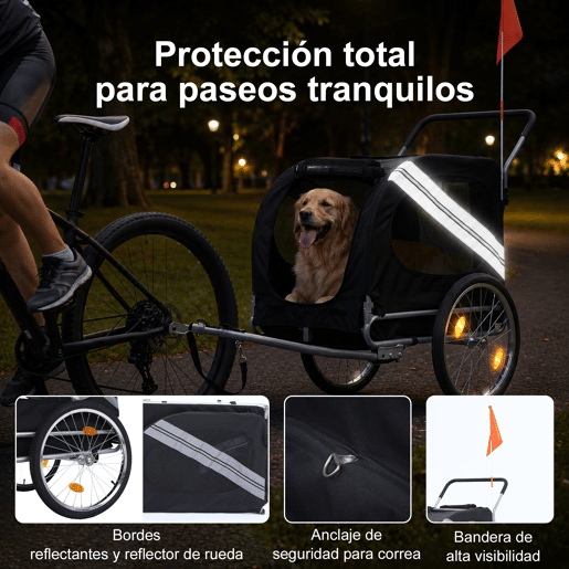 Atrelado de Bicicleta para Cães 2 em 1 Dobrável com Função de Carrinho, Estrutura de Aço Reforçada e Malha Respirável