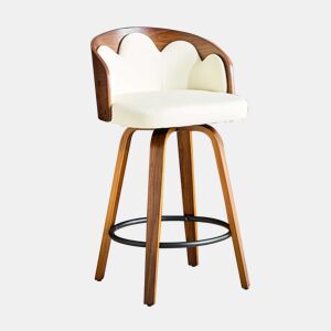 Bancos de bar, 2 unidades - Encosto com padrão floral, estrutura em madeira curvada, couro PU, apoio para os pés em metal, estilo moderno - Branco