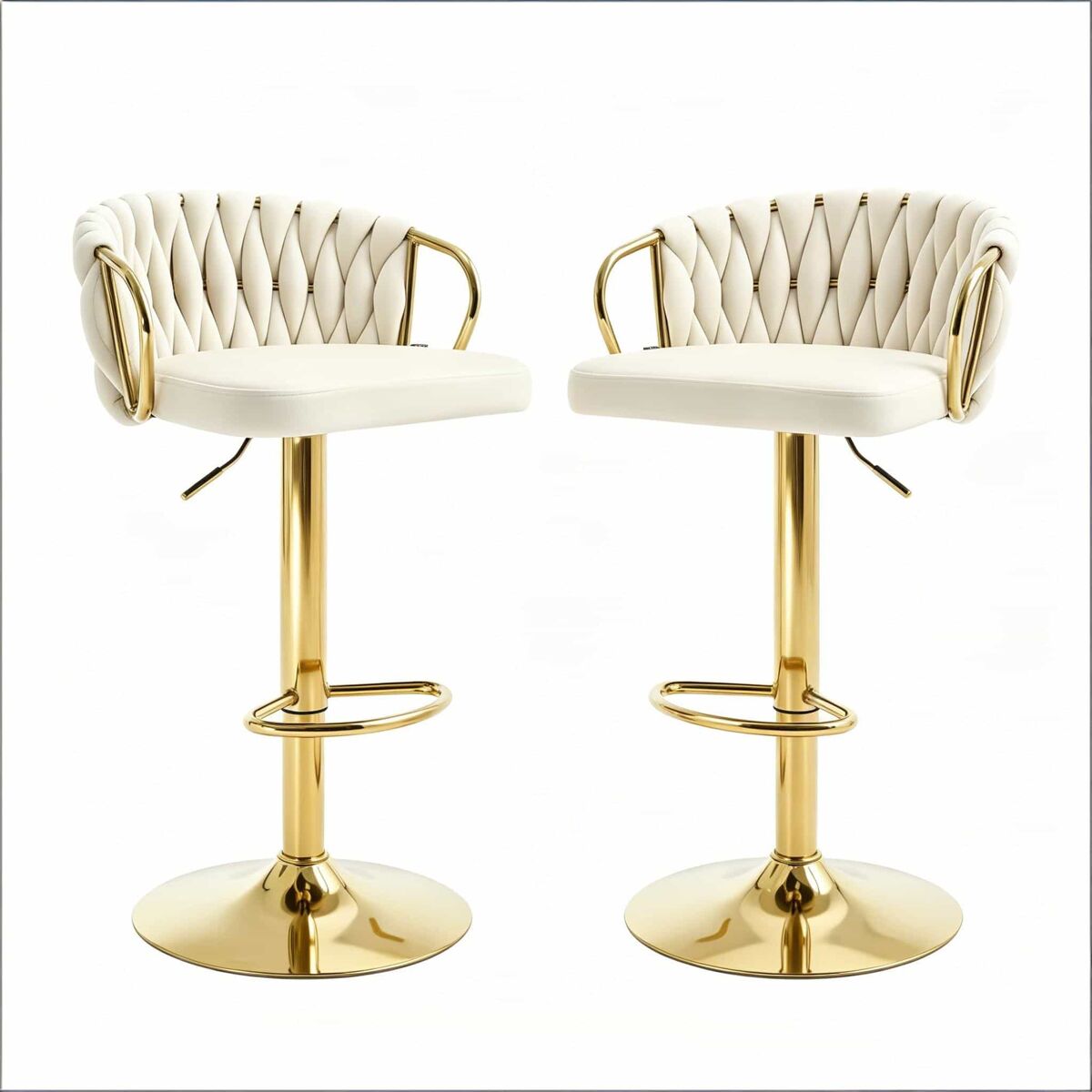 Taburetes altos 2 unidades - con cojín acolchado suave, asientos cómodos y elegantes para cocina o bar - blanco crema