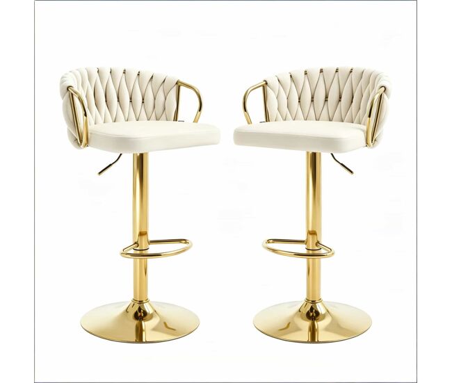 Taburetes altos 2 unidades - con cojín acolchado suave, asientos cómodos y elegantes para cocina o bar - blanco crema